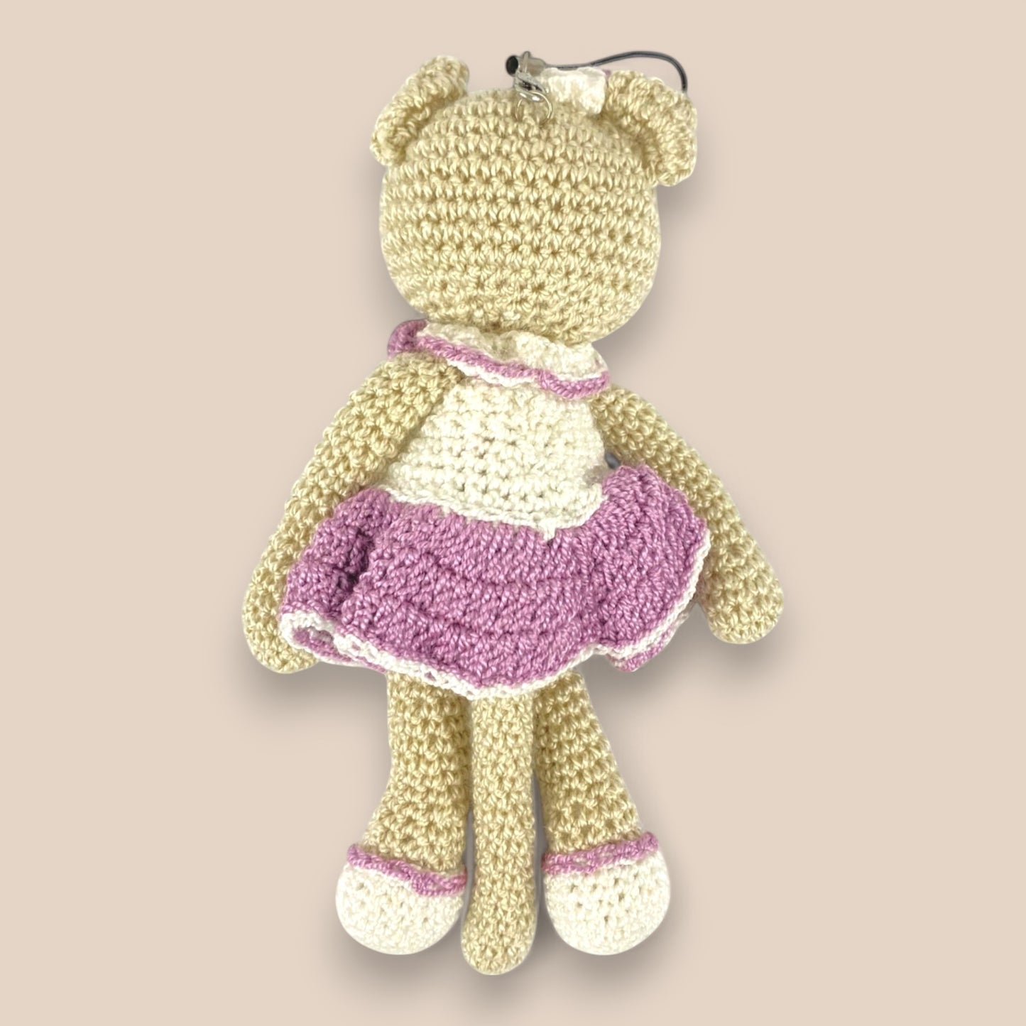Backview Mini handmade crochet b, amigurumi soft toy for babies, perfect as a stroller charm, crib toy, or bag charm accessory โ ideal baby shower or newborn gift