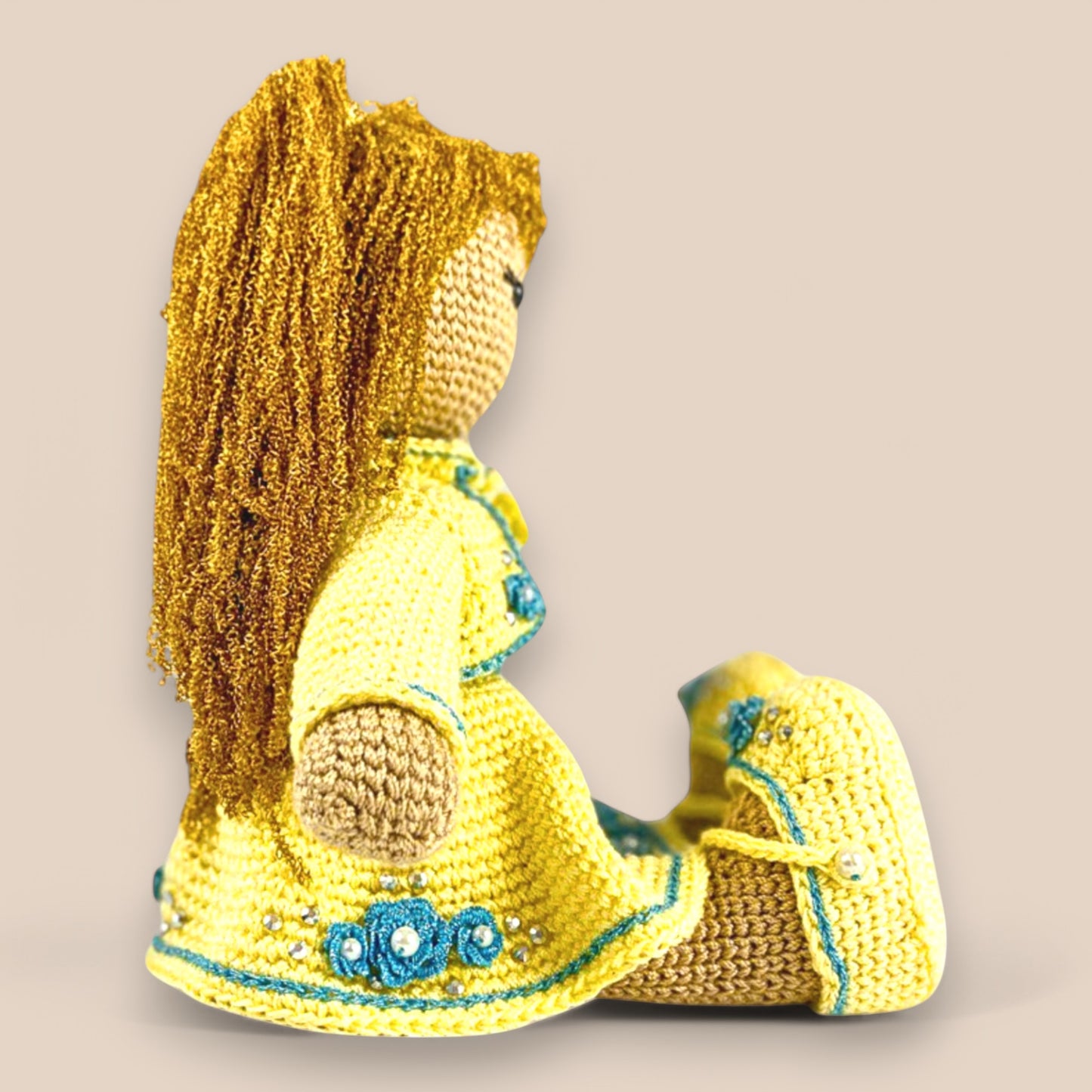 side view of amigurumi doll