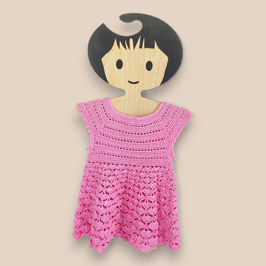 Bright pink handmade crochet cotton dress for baby girls upto 3 years . soft and light front photo
