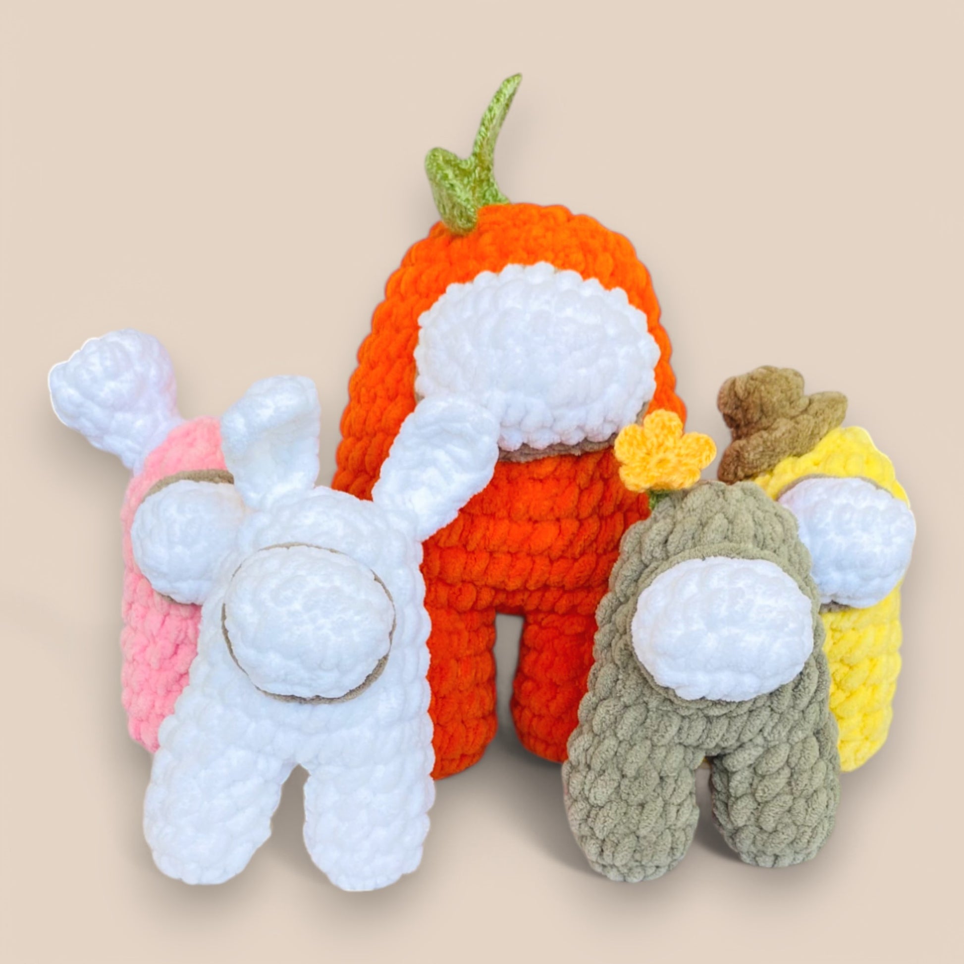 collection of Amongus handcrafted plushies