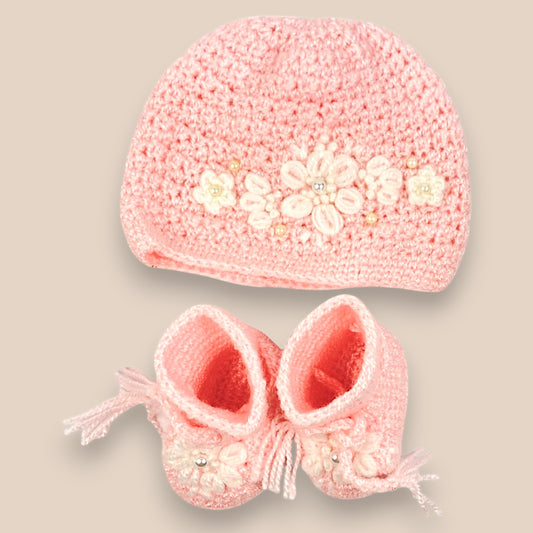 Pink Cap and boots knitted 
