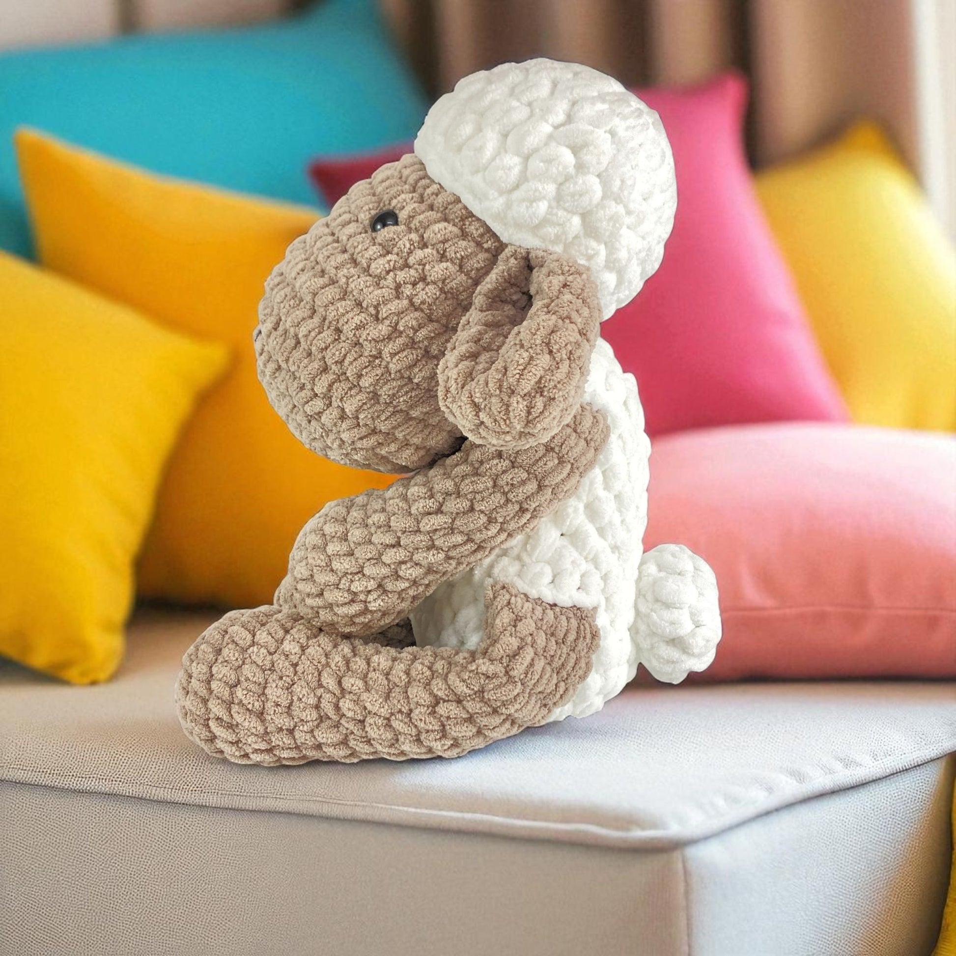 side view of 20 inch handmade crochet sheep