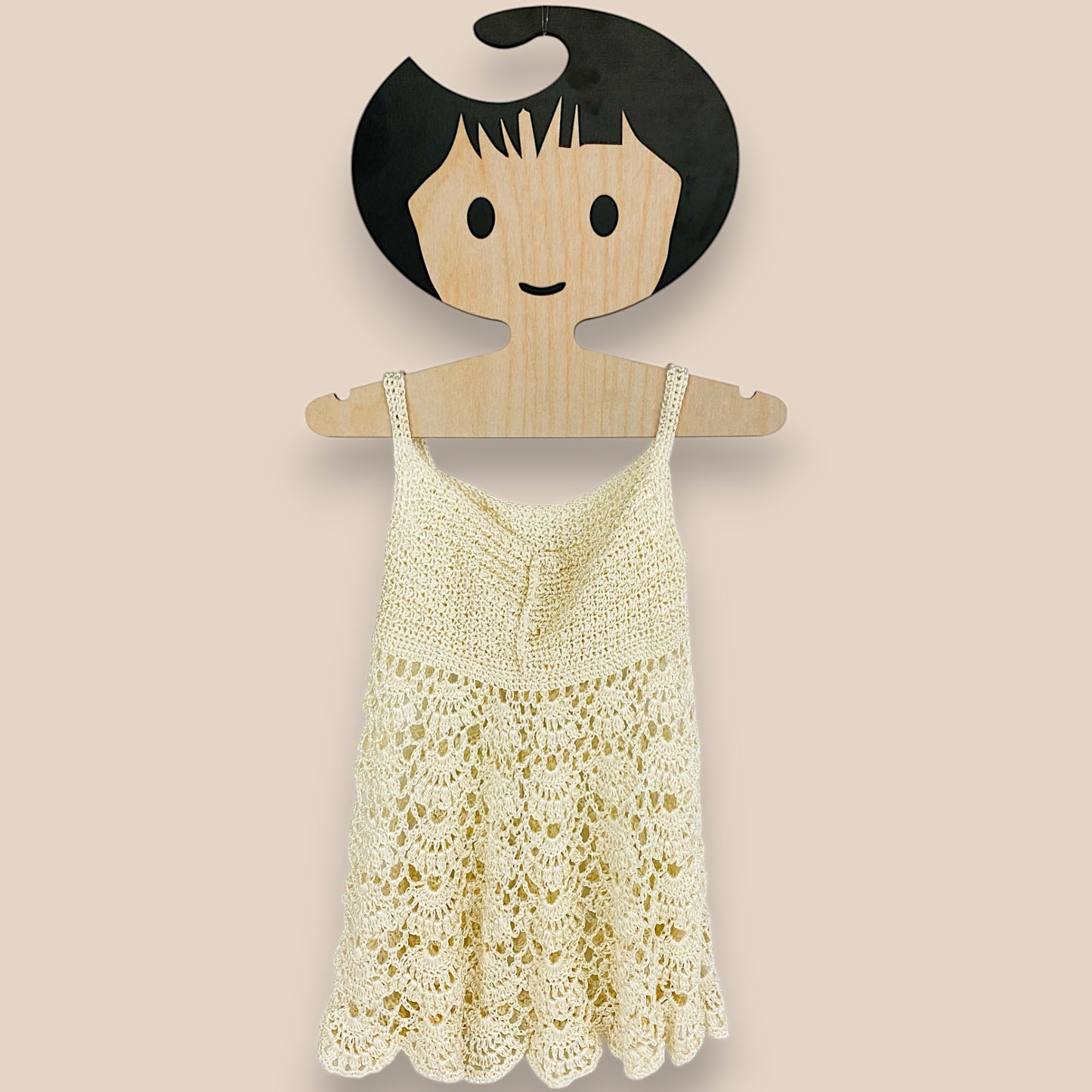 back view with buttons of crochet silk thread dress