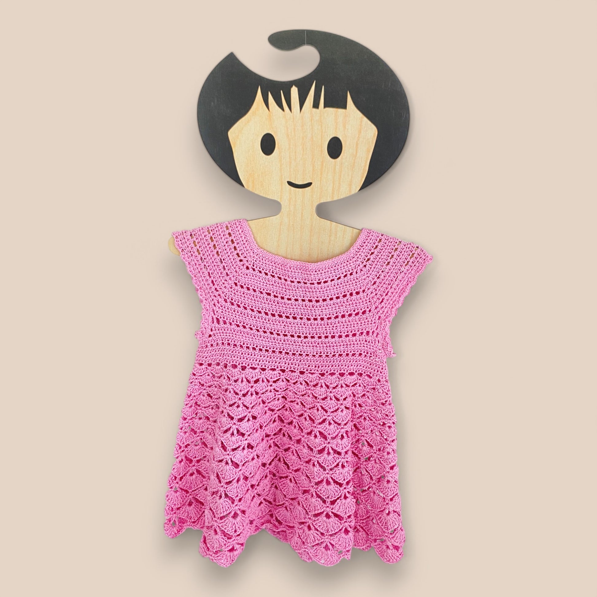 Bright pink handmade crochet cotton dress for baby girls upto 3 years . soft and light front photo