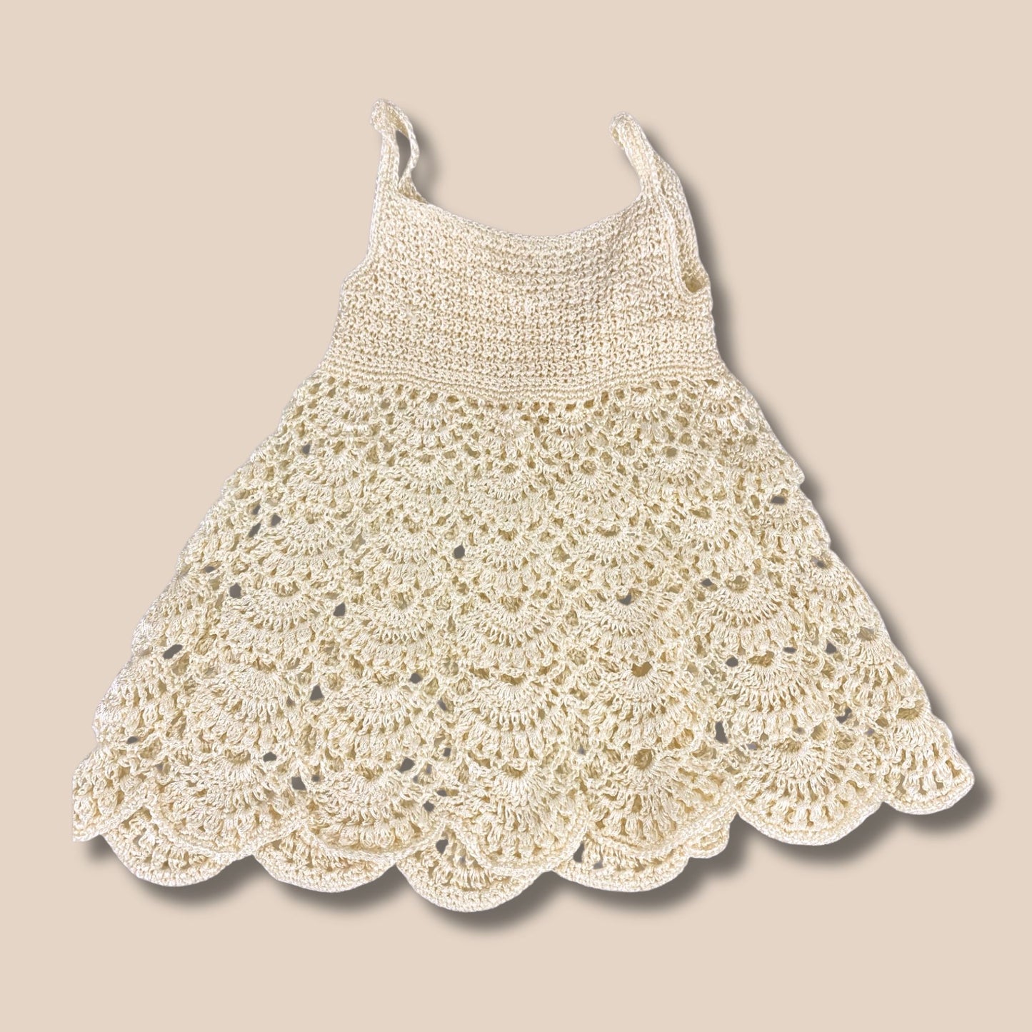 full flaired view of A line corchet dress showing wave design 